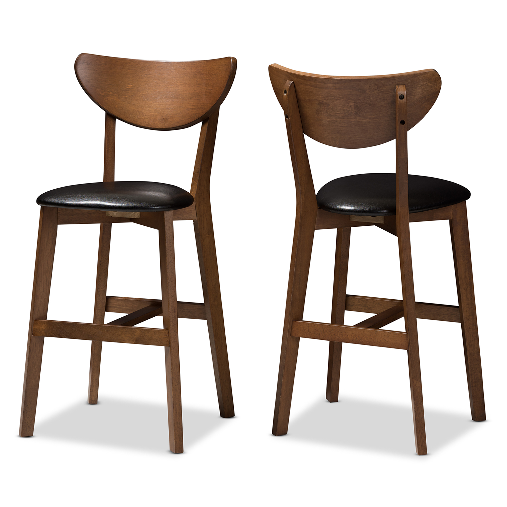 Baxton Studio Eline Mid-Century Modern Black Faux Leather Upholstered Walnut Finished Counter Stool (Set of 2)